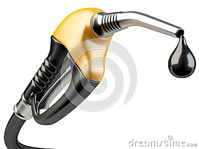 Orange fuel pump nozzle with drop oil. Cartoon Illustration