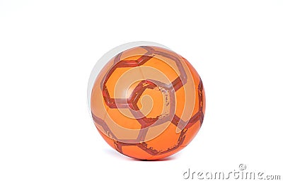 Orange futsal soccer ball with red hexagon stripes isolated on white background Stock Photo