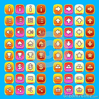 Orange game icons buttons icons interface, ui Vector Illustration