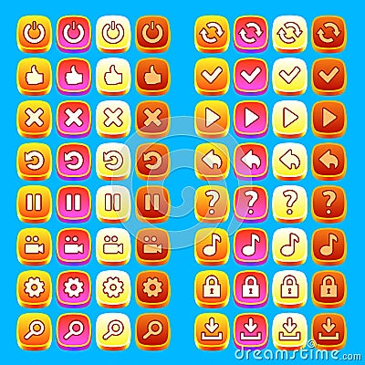 Orange game icons buttons icons interface, ui Vector Illustration