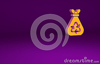 Orange Garbage bag with recycle symbol icon isolated on purple background. Trash can icon. Recycle basket sign Cartoon Illustration
