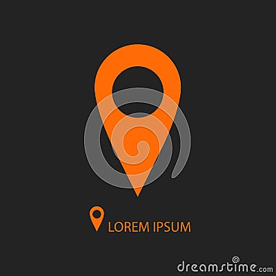 Orange geo pin as logo on black Vector Illustration