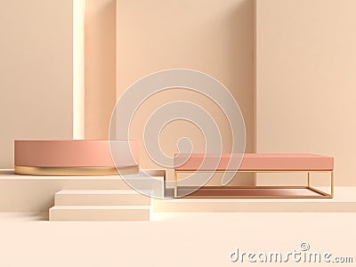 Minimal 3d rendering orange geometric shape abstract wall cream-yellow Stock Photo