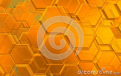 Orange glass hexagons in geometric background Stock Photo