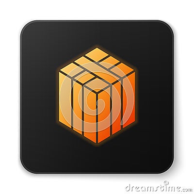 Orange glowing neon Bale of hay icon isolated on white background. Black square button. Vector Vector Illustration