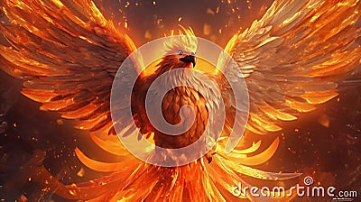 Orange glowing phoenix bird rising from the ashes Stock Photo