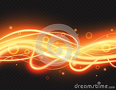 Orange and gold glow lines light effect decor, luxury glowing energy banner design Vector Illustration