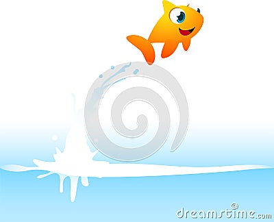 Orange Goldfish Fish Jumping Out of the Water Cartoon Illustration