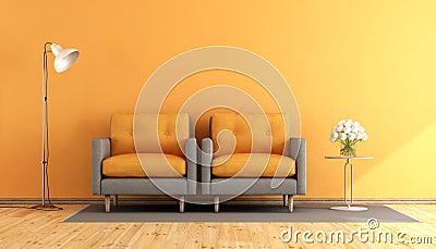 Orange and gray living room Stock Photo