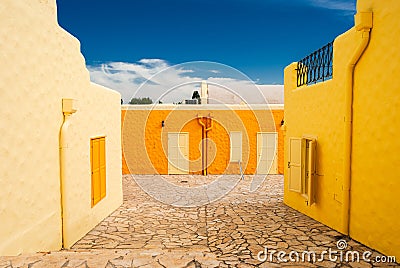 Orange Greek mediterranean houses. Greek village in Balatonfured, Hungary Stock Photo