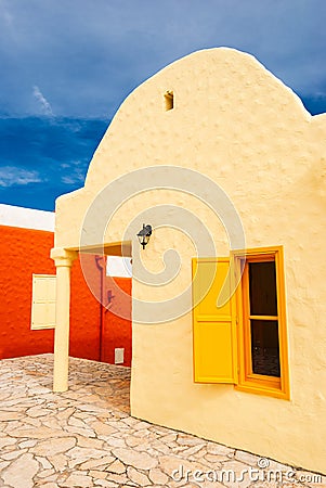 Orange Greek mediterranean houses. Greek village in Balatonfured, Hungary Stock Photo