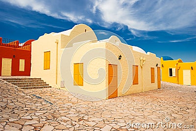 Orange Greek mediterranean houses. Greek village in Balatonfured, Hungary Stock Photo