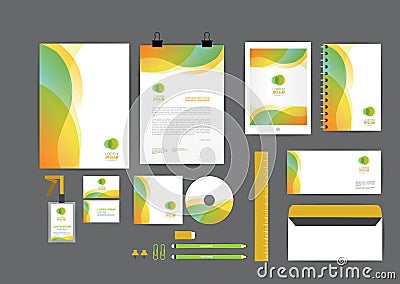 Orange and green with curve graphic corporate identity template Vector Illustration