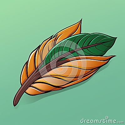 an orange and green feather on a green background Stock Photo