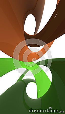 Orange and green plastic spiral polishes and reflecting Stock Photo