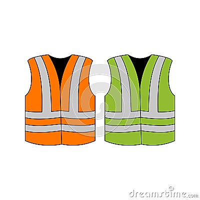 Orange and Green Safety Vest for Construction Workers and Traffic Controller Vector Illustration