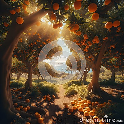 Orange grove in the south of Spain, in the province of Alicante Stock Photo