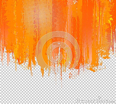 Orange Grunge Paint Splashes Background. Vector with place for your Text. Splash Graffiti Texture Halftone Dots. Color Vector Illustration