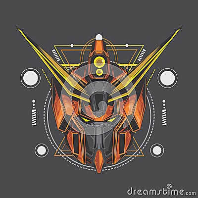 orange gundam and sacred geometry Vector Illustration