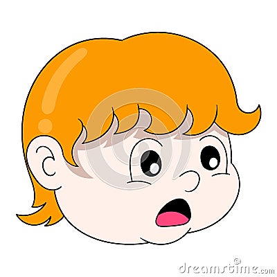 Orange haired baby boy head emoticon showing surprised face Vector Illustration