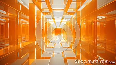 an orange hallway with a bright light in the middle Stock Photo