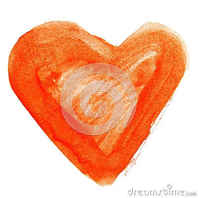 Orange hand drawn watercolor heart Stock Photo