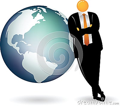 Orange Head Leaning on Globe Earth Vector Illustration