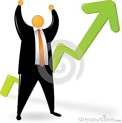 Orange Head suit_Two Hand Up with Chart Up Vector Illustration