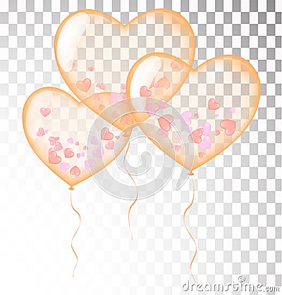 Orange heart balloons transparent banner template, background. v Vector Illustration