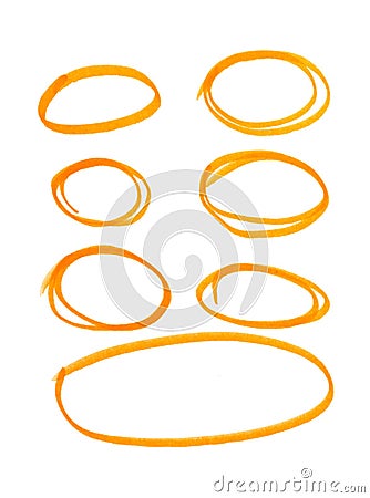 Orange highlighter circles on white background Stock Photo