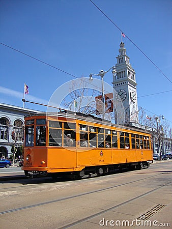 Orange historic streetcar of the F-Line MUNI Train, original fro Editorial Stock Photo