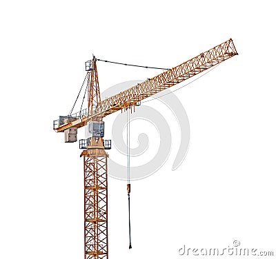 Dark orange industrial hoisting crane isolated on white Stock Photo