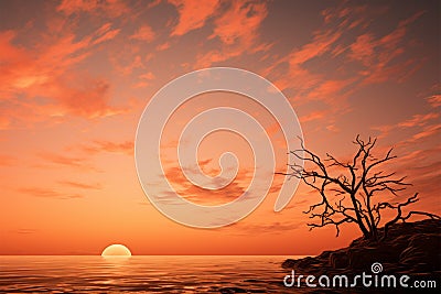 Orange horizon Sunlight paints the sky with warm, vibrant hues Stock Photo