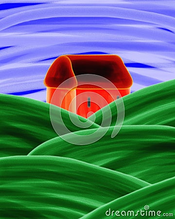 Orange House Acrylic Painting Artwork Stock Photo