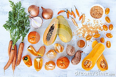 Orange hue toned collection fresh produce Stock Photo