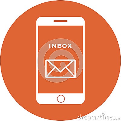 Orange inbox design in a flat round button Stock Photo