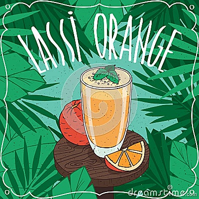 Orange Indian drink Lassi with fresh juice Vector Illustration