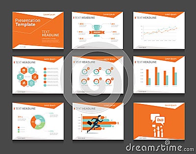 Orange infographic business presentation template set. powerpoint template design backgrounds Vector Illustration