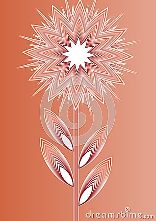 Orange isolated fantasy flower on gradient background, line art illustration, template for poster, invitation Vector Illustration