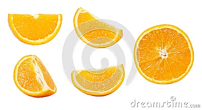 Orange isolated on white background. Sliced orange wedges. Stock Photo