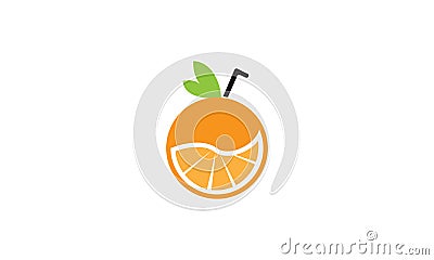 Orange juice fruit with straw drink fresh logo design icon Vector Illustration