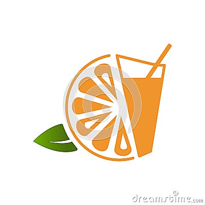 Orange juice glass with orange illustration Cartoon Illustration