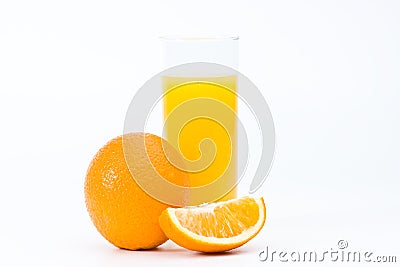 Orange with juice in the glass, isolated Stock Photo