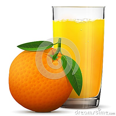 Orange juice in glass isolated on white background Vector Illustration