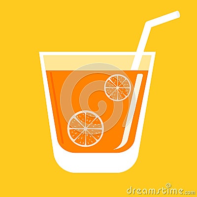 Orange juice in a glass with orange pieces. Drink logo. Goblet icon Vector Illustration