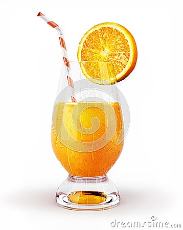 Orange juice in a glass with straw and slice. Stock Photo