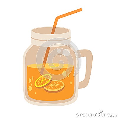 Orange juice on jar with straw, orange mocktail vector illustration Vector Illustration