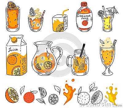 Orange juice, lemonade, cocktail isolated on white Cartoon Illustration