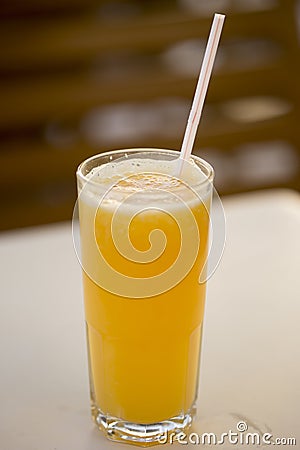 Orange juice in Morocco on blue background Stock Photo