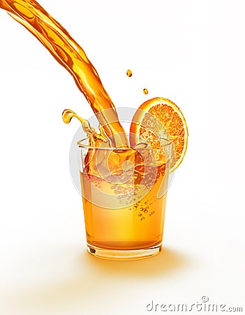 Orange juice pouring into a glass splashing. Stock Photo